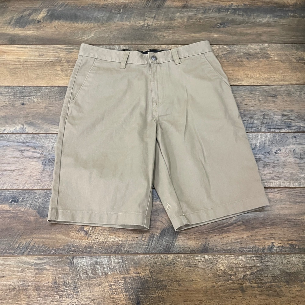 Volcom Frickin Modern Stretch Chino Shorts Khaki Tan Mens 31 Skater Streetwear